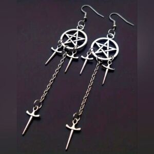 1pair Vintage Gothic Star Sword Dagger Drop Earrings